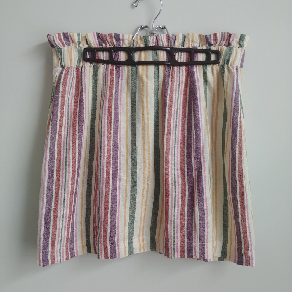 Abound thick linen blend paperbag waist button front striped short skirt Medium - Picture 5 of 10